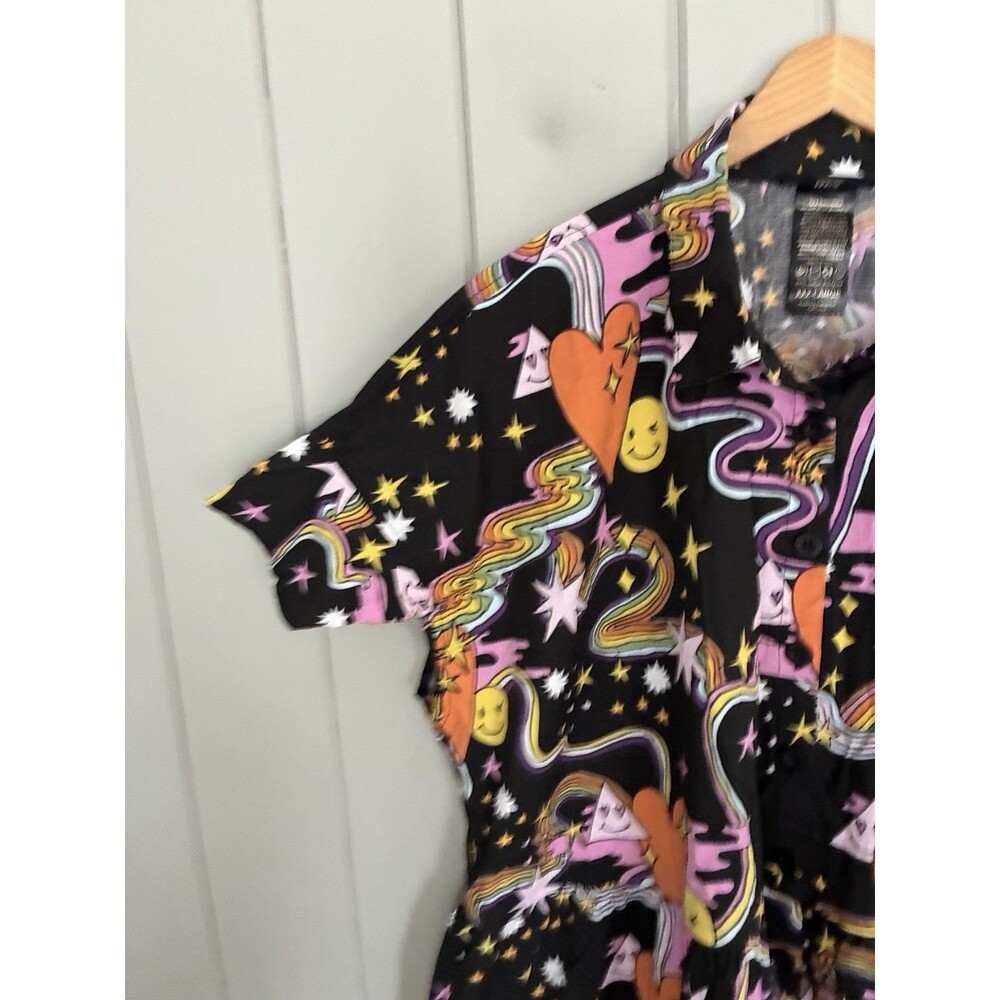 Nooworks Shirt Dress XXXL Short Sleeves Collar Better Days Rainbow Print Cotton - Picture 3 of 8